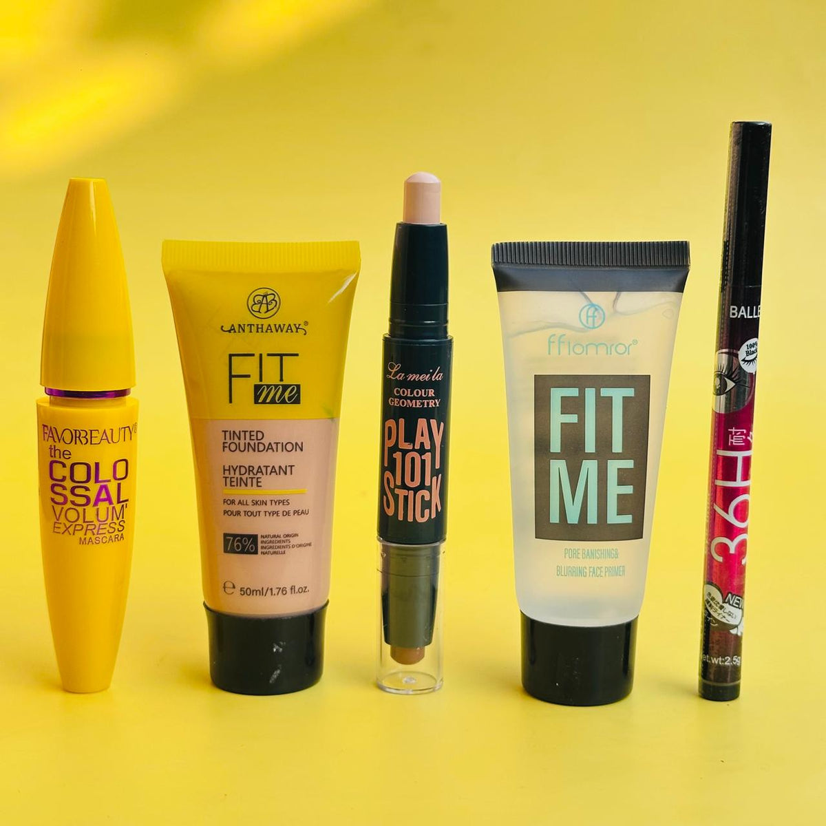 Makeup Deal - Fit Me Tube Foundation, Fit Me Primer, Contour Stick, 36Hr Liner, and Mascara