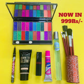 7 Pcs Deal - 20 coloreyekit, stand brush, she spray, Wow Gloss , Carla Lip , Tube found & 36Hrs liner