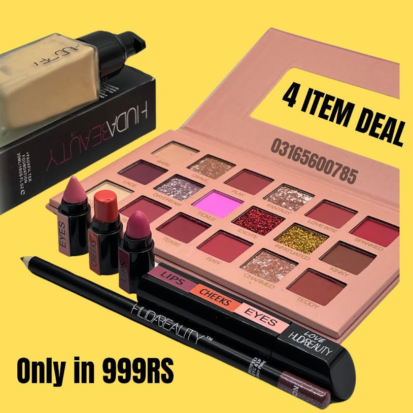 Huda Beauty 4-in-1 - Nude kit, Glass found, 3 In 1 Stick & lip pencil